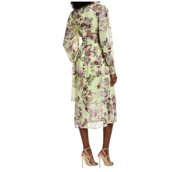 NWOT FOURTEENTH PLACE Ella Long Sleeve Chiffon Tiered Maxi Dress in Yellow Bouqu - Picture 11 of 11